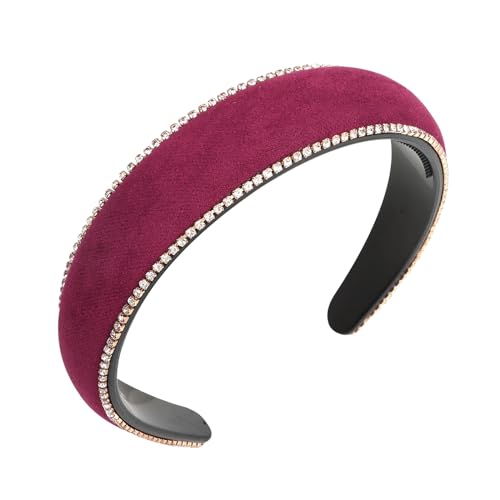 Red Velvet Rhinestone Padded Headband Crystal Hair Accessory for Women