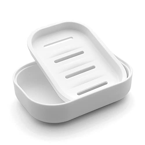 UVIVIU Plastic Soap Dish with Drain for Easy Cleaning, White