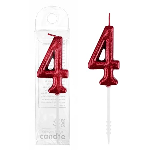 Burgundy Number 4 Candle for Birthday Cakes & Cupcakes