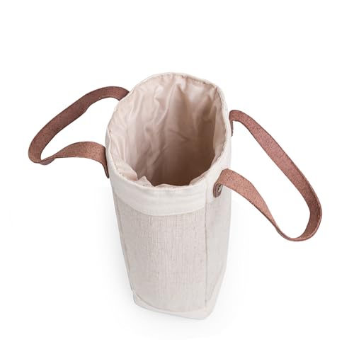 PICNIC TIME Pinot Jute Single Bottle Insulated Wine Bag, Wine Tote Bag, Wine Gift Bag, (Beige)