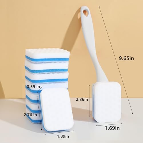 BAISENJIE White Magic Sponge Eraser Brush with Handle & 20 Replacement Pads - Reusable Cleaning Sponges