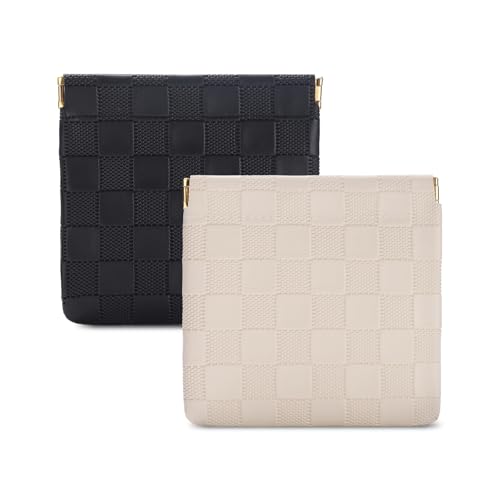 Sightor 2PCS Checkered Small Makeup Bag PU Leather Mini Cosmetic Pouch