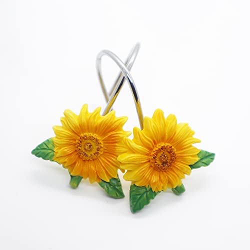 Sunflower Shower Curtain Hooks - 12 PCS Stainless Steel Rings