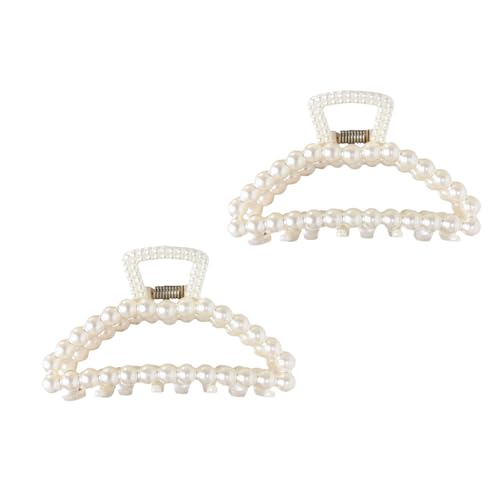 Cauaoa Large White Faux Pearl Hair Claw Clips for Thick Hair 2Pcs