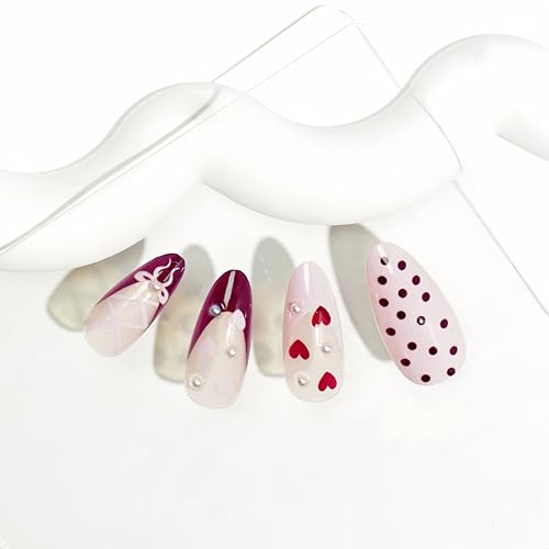 Valentines Day French Tip Press on Nails Medium Almond Fake Nails