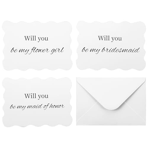 Bridesmaid Proposal Cards Set with Envelopes - White Wave Cut