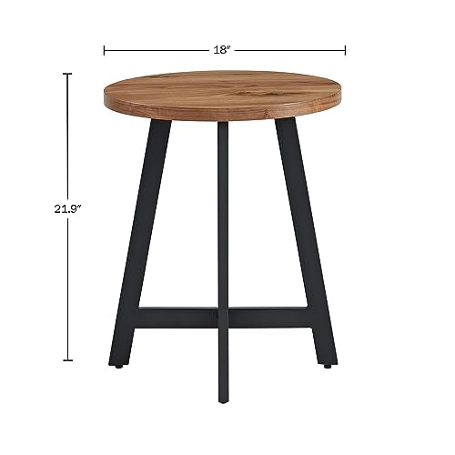 Lavish Home End Table - Industrial Side Table with MDF Top and Metal Frame - Round Table for Living Room, Bedroom, Hallway, or Dorm Room (Walnut)