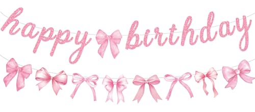 Pink Bow Birthday Banner and Garland Set for Girl Party Decorations
