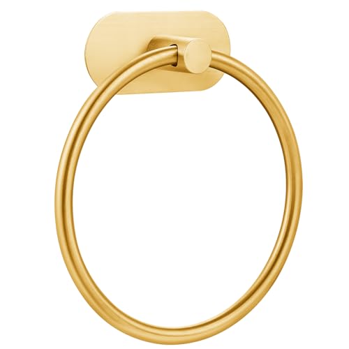 Self-Adhesive Towel Ring - Brushed Gold, Stainless Steel, No Drilling