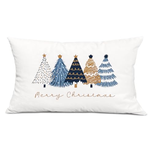 Navy Blue Christmas Tree Throw Pillow Covers 20x12 - Color 01