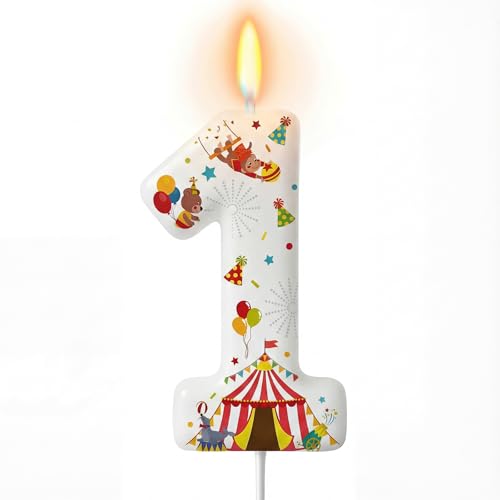 Conelist Carnival Number 1 Cake Topper Candle - Circus Birthday Decoration