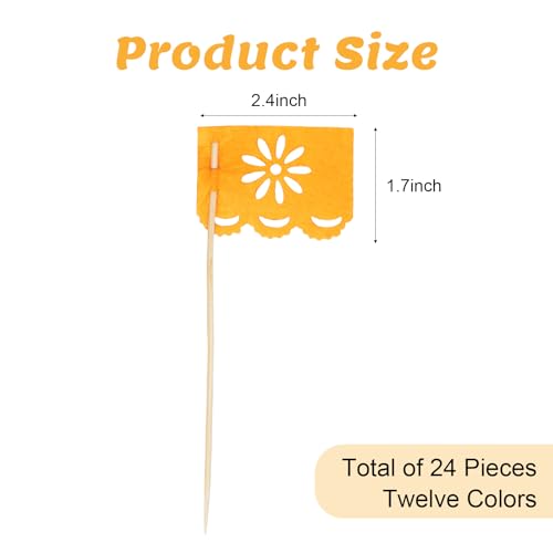 24 Pcs Mini Mexican Papel Picado Flags - Multi-Colored Cake Toppers
