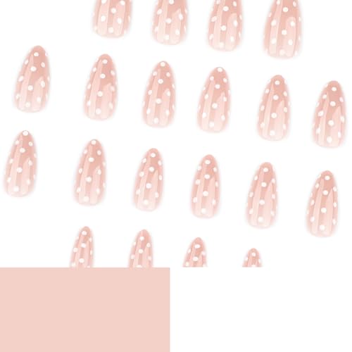 White Polka Dots Press on Nails Medium Almond Fake Nails 24Pcs