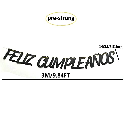 Feliz Cumpleaños Black Glitter Banner - Spanish Happy Birthday Decorations