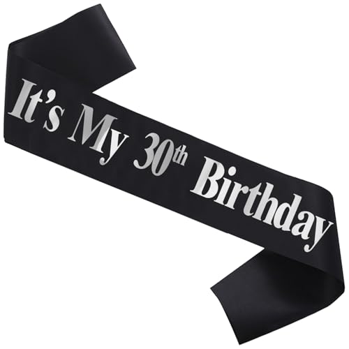 30th Birthday Satin Sash - Black with Silver Foil Lettering