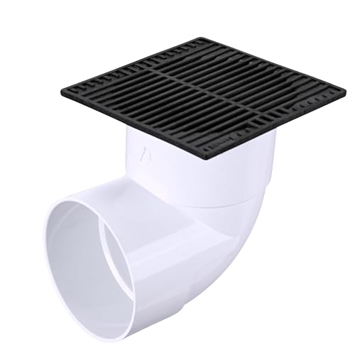 NDS 9-Inch Square Drain Grate for 6-Inch Pipes, Block Leaves & Debris, Black