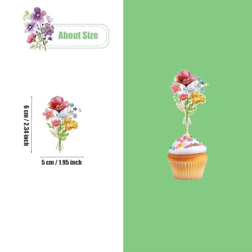 Wildflower Cupcake Toppers - 36PCS Floral Cake Decorations
