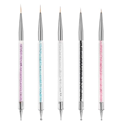 5-Piece Nail Art Brush and Double-Ended Dotting Pen Set for Acrylic Designs
