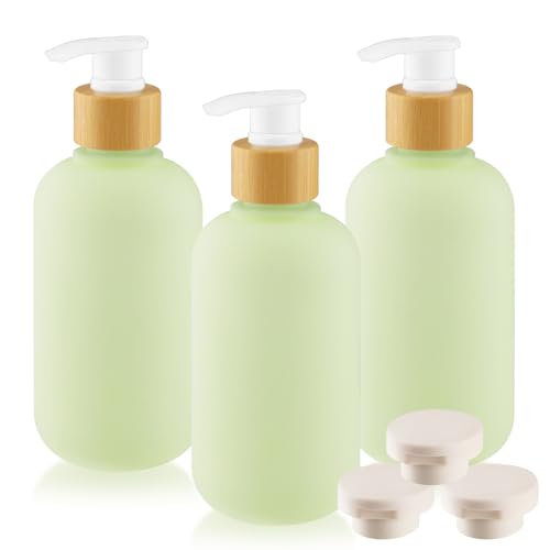 3 Pcs 300ml Green Soap Dispenser Set - Refillable Plastic Pump Bottles