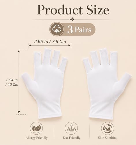 FRCTLNKG 3 Pairs Cotton Fingerless Gloves for Sleeping and Skin Care