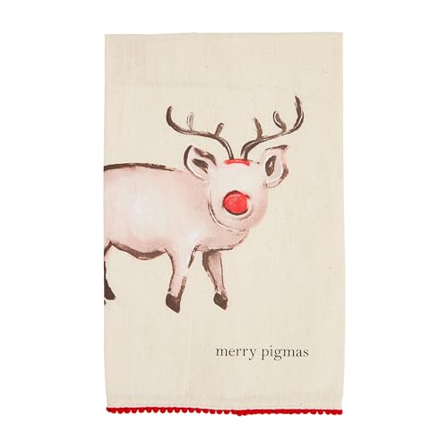 Pig Christmas Pom Towel - 26" x 16.5" Cotton Kitchen Towel