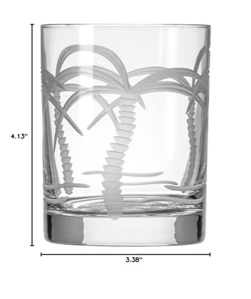 Rolf Glass Palm Tree Double Old Fashioned Glass 13 ounces | Engraved Whiskey Glasses | Lead-Free Tumbler Glass | Proudly Made in the USA (Set of 4)