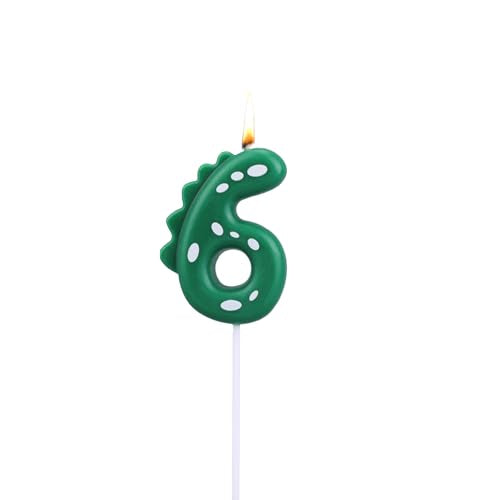 Green Dinosaur Birthday Candle - Number 6 Cake Topper for Kids