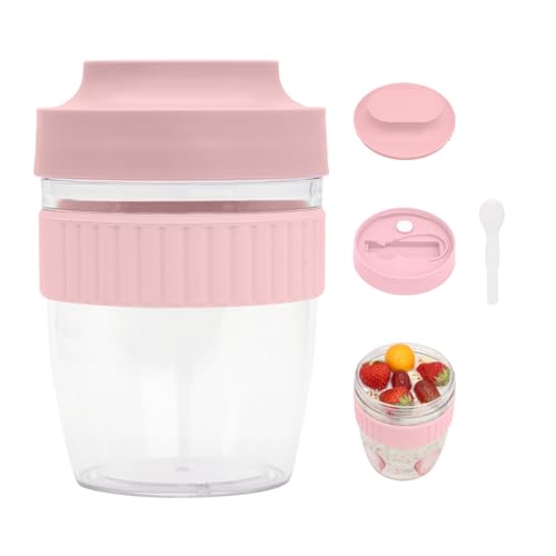 20oz Breakfast To Go Cup with Lid & Folding Spoon - Pink Leak-Proof Container