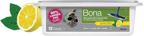 Bona Disposable Wet Cleaning Pads for Hard-Surface Floors - Lemon Mint, 12 Count