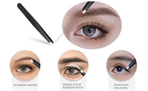 5-Piece Professional Stainless Steel Eyebrow Tweezers Set with Leather Case