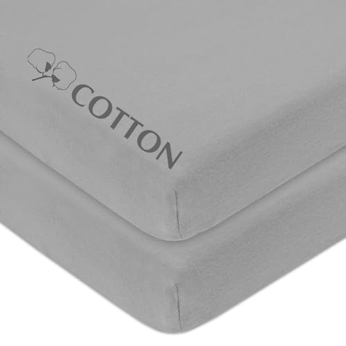 Fitted Mini Crib Sheets 2-Pack, 100% Cotton Jersey, Gray - 38x24"