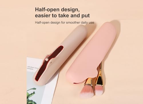 Khaki Silicone Travel Makeup Brush Holder - Eco-Friendly & Dust-Proof