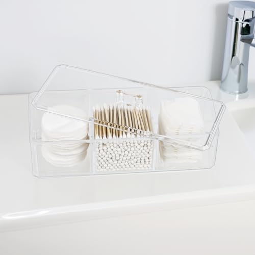 Clear Acrylic Makeup Organizer with Lid - 3-Compartment Vanity Storage