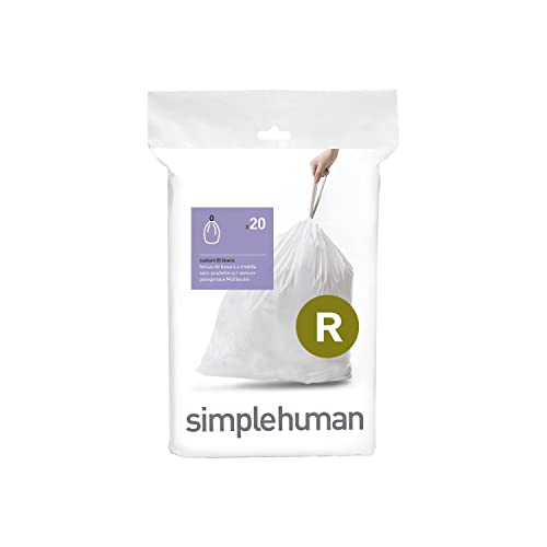 simplehuman Code R Drawstring Trash Bags, 20 Count, 10 Liter - White