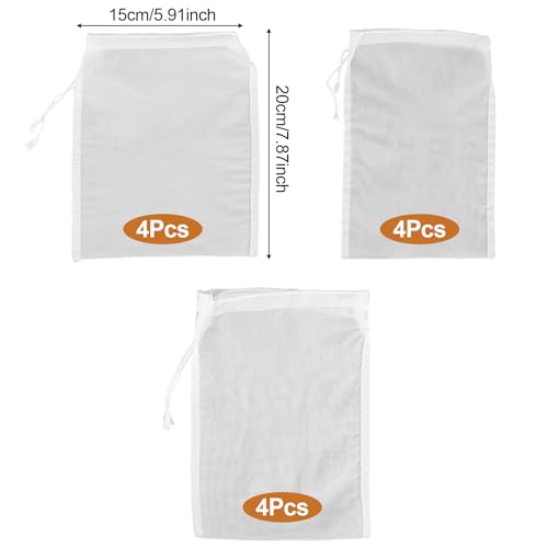 12 Pack Nylon Straining Bags for Juicing, Nut Milk & Wine