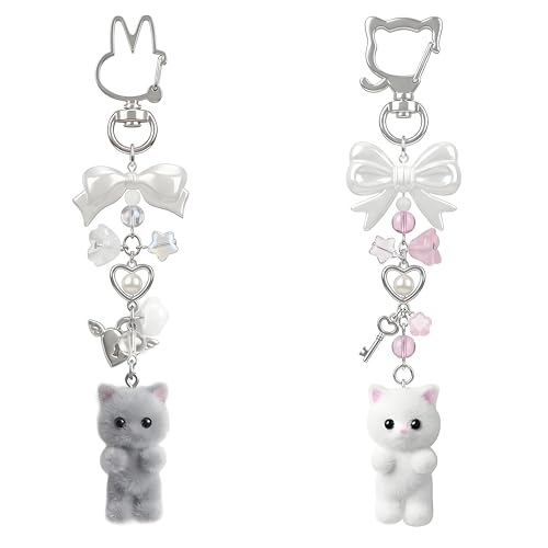 Cute Pink Fuzzy Cat Keychain - Aesthetic Y2K Style