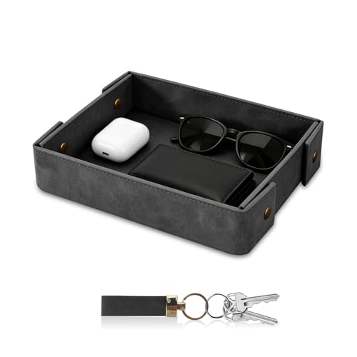 Black SITHON Leather Valet Tray for Men - Premium PU Catchall Organizer