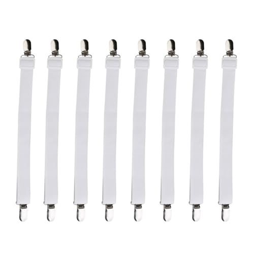 Adjustable White Bed Sheet Fasteners - Heavy Duty Elastic Straps for Fitted & Flat Sheets