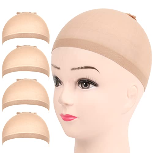Fandamei 4PCS Nylon Wig Caps Nude Stretchable Stocking Cap for Wigs