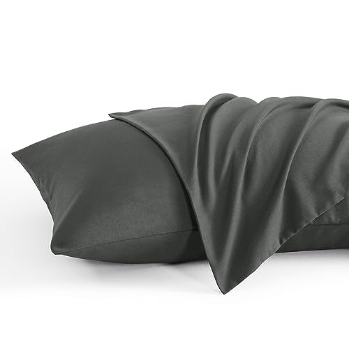 KJ Linen 600TC Egyptian Cotton Travel Pillowcases 14x20 - Set of 2, Zipper Closure, Dark Gray