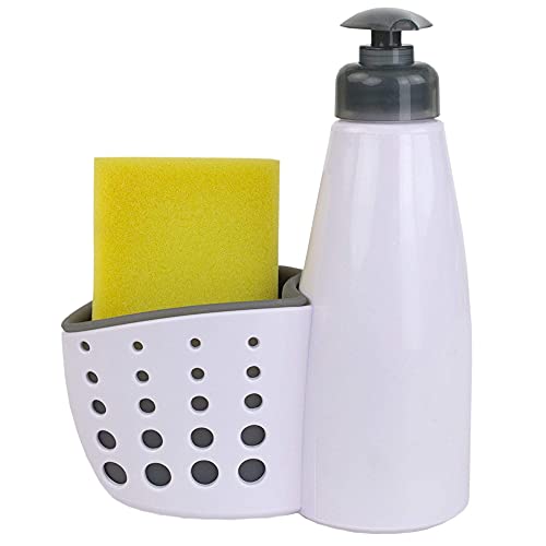 JOEY'Z Countertop Soap Dispenser with Perforated Sponge Holder - White