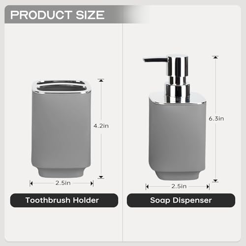 Grey Bathroom Accessories Set - 2 Pcs Soap Dispenser & Toothbrush Holder