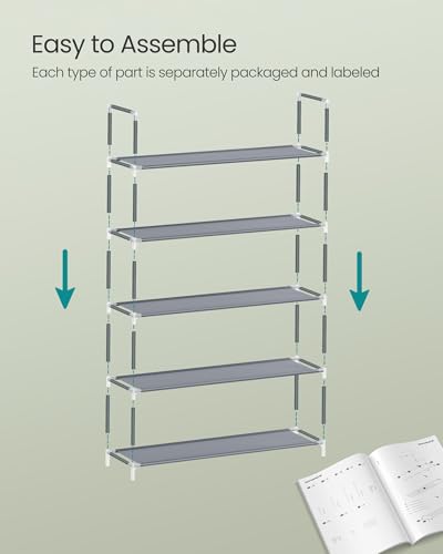 SONGMICS Grey 5-Tier Shoe Rack, 37-Inch Shoe Storage Organizer for Closet & Entryway
