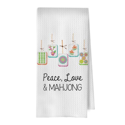 Mahjong Waffle Weave Kitchen Towel - Decorative Hand Towel (16x24) - Mahjong-02