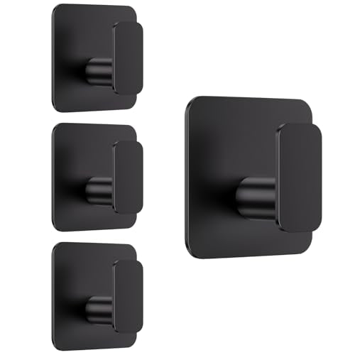 Aikzik Adhesive Wall Hooks, Heavy Duty 304 Stainless Steel - 4 Pack Black