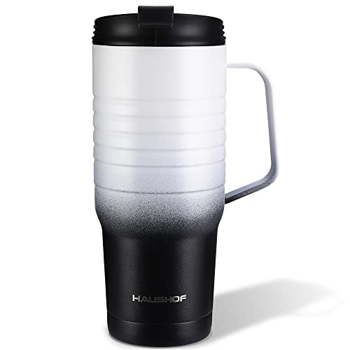HAUSHOF 24 oz Travel Mug with Stainless Steel Handle - Leakproof Insulated Coffee Mug