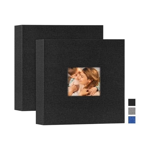 Black Linen Photo Album 4x4 - 2 Pack Top Load, Acid-Free