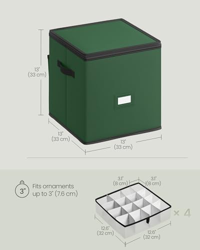 Christmas Ornament Storage Box with 4 Trays, 64 Slots - Forest Green Variation