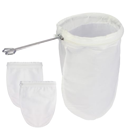 White 3-Pack Fine Mesh Strainer Bags with Steel Handle - Reusable Food Filter