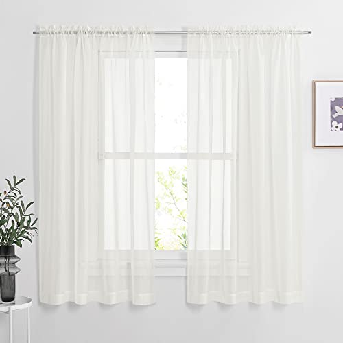 NICETOWN Beige Sheer Curtains 60"W x 63"L (Pack of 2) - Voile Window Treatment